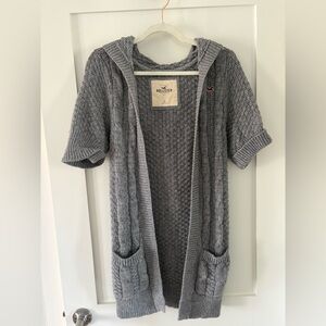 Hollister Y2K Chunky Knit open Cardigan Sweater Gray Cable Knit Small 2000s